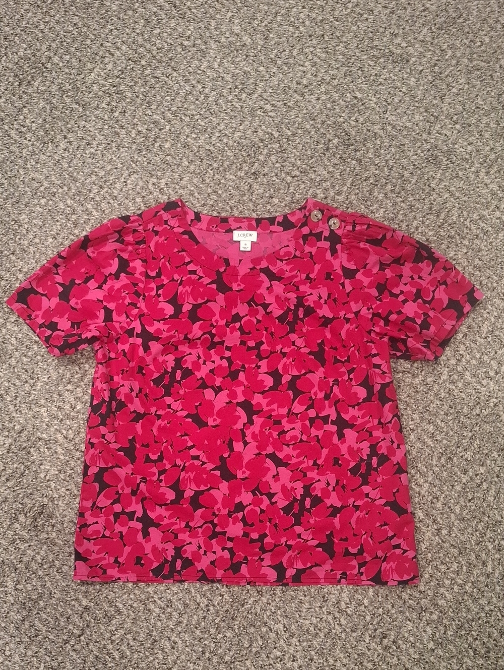 J. Crew Hot Pink Floral Button-Shoulder Tee